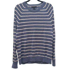 Banana Republic Men's Striped Blue Crew Neck Silk Blend Pullover Sweater - Large